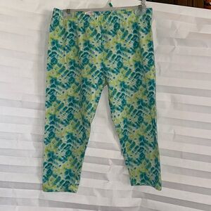 No Boundaries Women’s Capri Leggings Green Blue Pattern Size XL Stretch